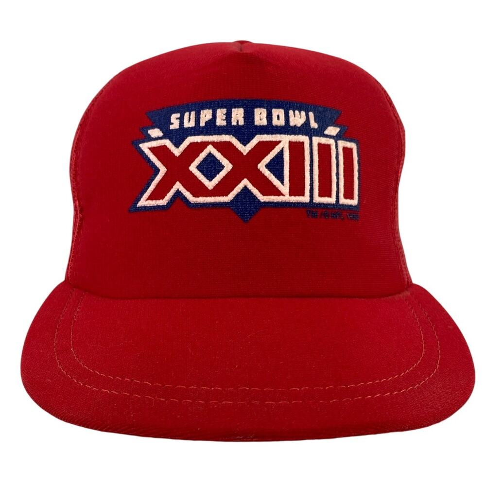 Vtg 1988 Super Bowl XXIII 23 Red Mesh Trucker Hat San Francisco 49ers Bengals